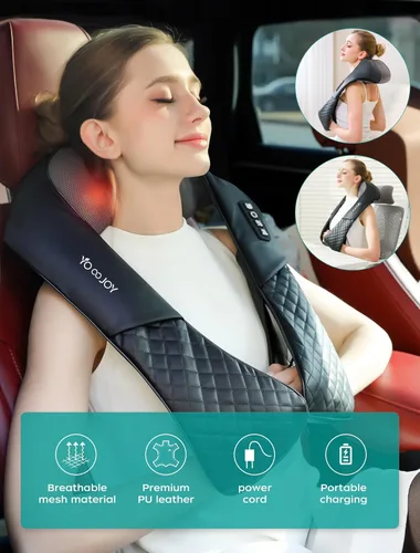 Miniatura 7 de Masajeador Shiatsu inalámbrico de cuello y espalda con calor para aliviar el dolor de tejido profundo, almohada eléctrica recargable 4D de masaje