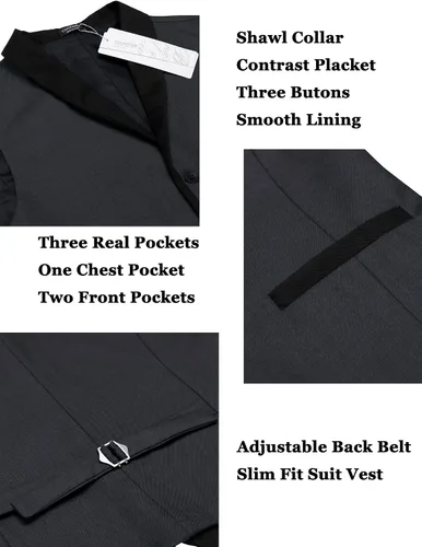 Miniatura 6 de COOFANDY Chaleco de traje para hombre, ajustado, formal, de negocios, casual, para boda