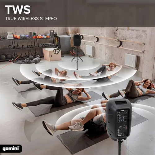 Miniatura 6 de Gemini Altavoz PA Bluetooth de 8" 500W con enlace TWS, USB/SD/FM, entradas XLR/RCA/AUX, canales de micrófono y guitarra, altavoz DJ compacto
