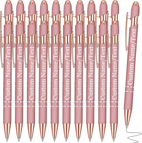 Miniatura 12 de Bolígrafos personalizados con nombre, paquete de 10 bolígrafos personalizados a granel, bolígrafo de tinta negra grabada con punta de lápiz óptico