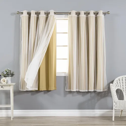 Miniatura 34 de Best Home Fashion Mix and Match - Juego de 4 cortinas de tul transparente y opacas, con ojales de acero inoxidable y níquel Rosa empolvado