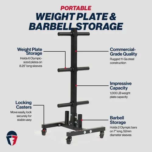 Miniatura 2 de Titan Fitness Árbol de pesas portátil para almacenamiento de platos olímpicos y barras, almacenamiento de discos de peso con capacidad de 1,000