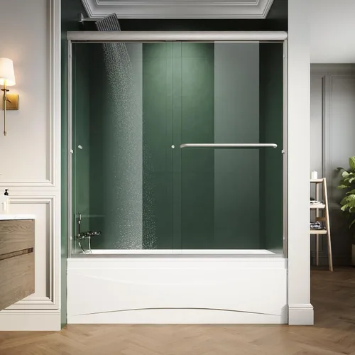 Miniatura 3 de ELEGANT 58.5-60 pulgadas de ancho x 57 3/8 pulgadas de alto, puertas corredizas de vidrio para bañera, puerta de ducha semi-sin marco con vidrio