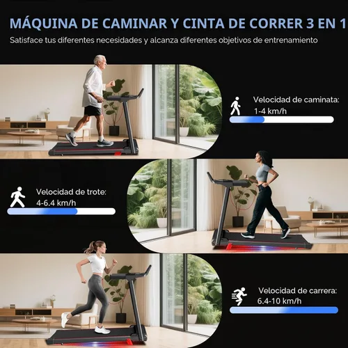 Miniatura 6 de Caminadora con inclinación 3 en 1 portátil, pequeña, para el hogar, con barra de apoyo, caminadora plegable de 3.0 HP, silenciosa, sin escobillas