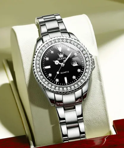 Miniatura 7 de OLEVS Reloj de pulsera para mujer, elegante, con diamantes, analógico, de cuarzo, de dos tonos, de acero inoxidable, impermeable, luminoso, regalo