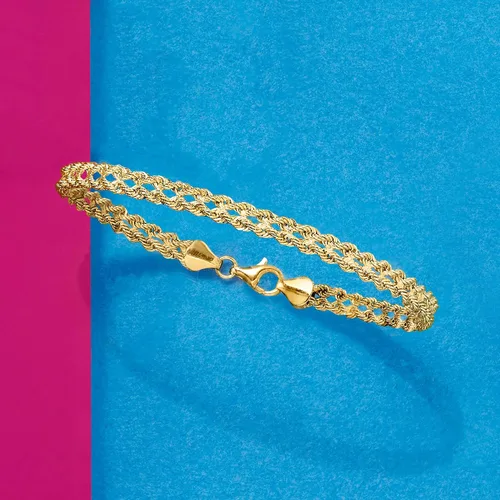 Miniatura 4 de Ross-Simons Pulsera de cadena de doble cuerda de oro amarillo de 14 quilates, Oro, no conocido
