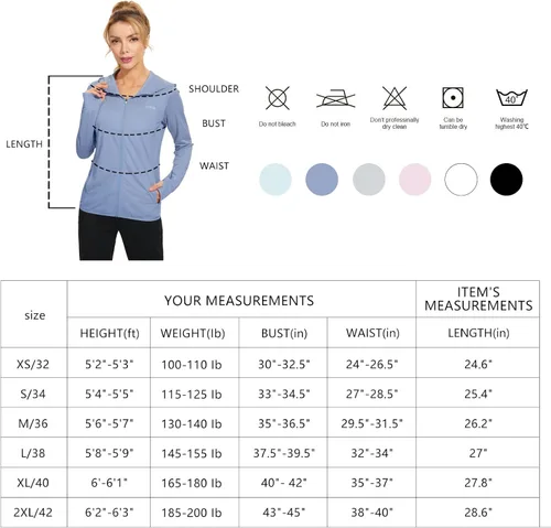 Miniatura 6 de Libin sudadera con capucha para mujer, con cremallera completa, UPF 50+, capucha con protección solar, de manga larga, para senderismo