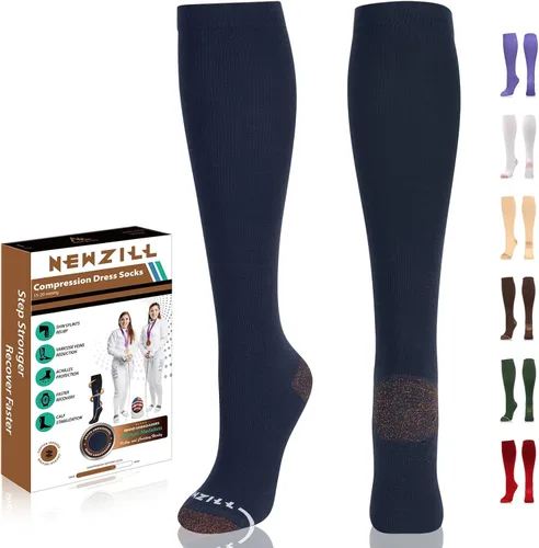 Miniatura 27 de NEWZILL Calcetines de compresión de cobre para mujeres y hombres, de 15-20 mmHg, algodón con control de olores, calcetines de vestir para negocios