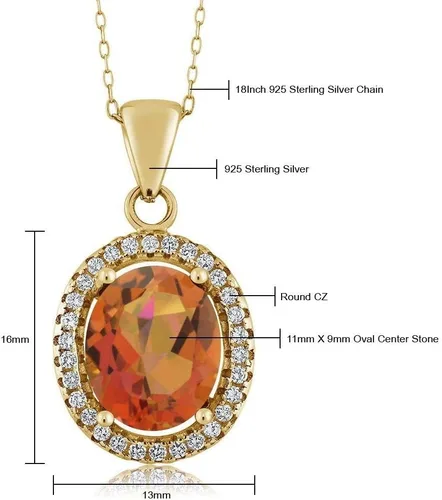 Miniatura 51 de Gem Stone King Collar con colgante de plata chapada en oro amarillo de 18 quilates de 0.433 x 0.354 in con piedra natal ovalada para mujer