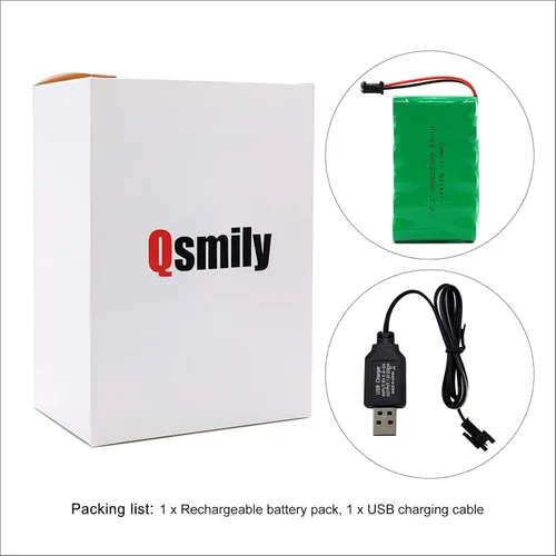 Miniatura 6 de Qsmily® Batería RC de 7.2 V, conector SM, batería recargable de Ni-Cd de 1000 mAh con cable de carga, adecuada para camión RC, camión