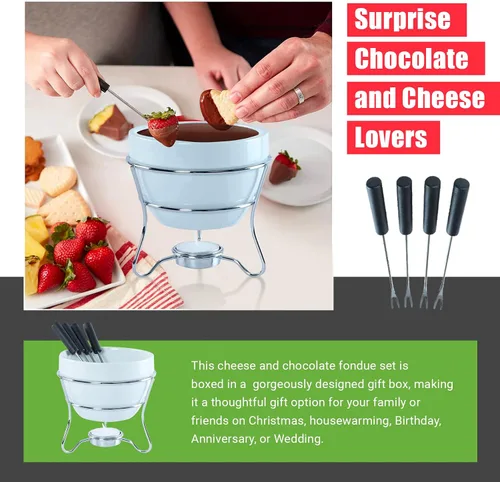 Miniatura 7 de Juego de tazones para fondue de chocolate con 4 tenedores de inmersión y soporte para velas de té, para el juego de fondue perfecto para servir