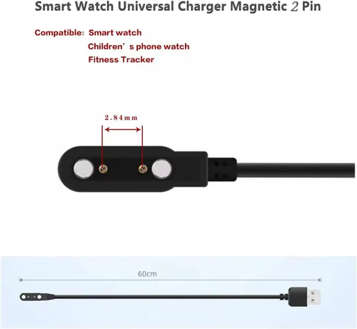 Miniatura 3 de Cable de carga para reloj inteligente, accesorios magnéticos para SmartWatch, cable de carga de 2 pines, espacio entre pines de contacto