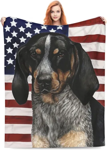 Bluetick Coonhound - Manta de franela de forro polar, regalo de bandera estadounidense, manta patriótica de forro polar, edredón de franela para