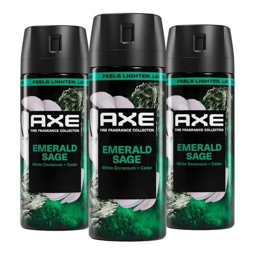 AXE Fine Fragrance Collection - Aerosol corporal de 3 unidades, salvia esmeralda, 72 horas de frescura, sin aluminio, 2.9 onzas