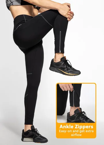 Miniatura 4 de baleaf Mallas térmicas para correr de invierno para hombre, pantalones de ciclismo para clima frío, forro polar, bolsillos de compresión