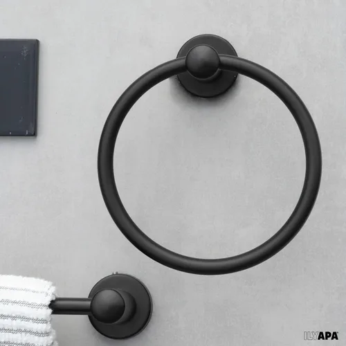 Miniatura 5 de Ilyapa Juego de accesorios de baño negro, juego de 3 piezas para montaje en la pared, barra para toallas, soporte para papel higiénico, anillo
