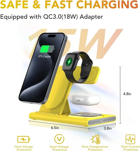 Miniatura 20 de Estación de carga 3 en 1 para iPhone 17 - Cargador inalámbrico para productos Apple para iPhone 17 16 15 14 13 12 11 Pro Max - Estación de carga Azul
