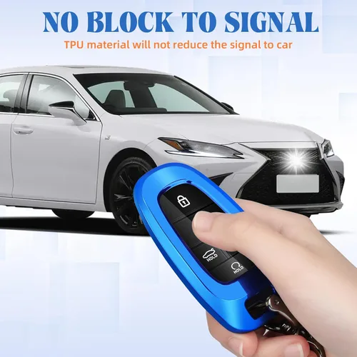Miniatura 4 de QBUC para Hyundai Funda para llavero, Funda protectora de TPU suave de 360 grados con llavero compatible con Hyundai Sonata Santa fe Tucson 2022 Azul