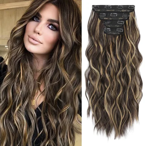 Miniatura 35 de REECHO Extensiones de cabello, 4 extensiones de cabello con clip, HE001, extensiones de cabello sintético suave natural para mujer, rubio claro