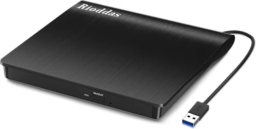 Rioddas Unidad externa de CD/DVD para portátil, USB 3.0, reproductor de CD DVD portátil, +/-RW, grabadora, lector de CD ROM, escritor, duplicador de