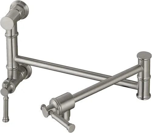 Lava Odoro PF312-BN - Grifo de llenado de ollas de níquel cepillado, moderno de dos accesorios, montaje en pared, grifo de cocina plegable de dos