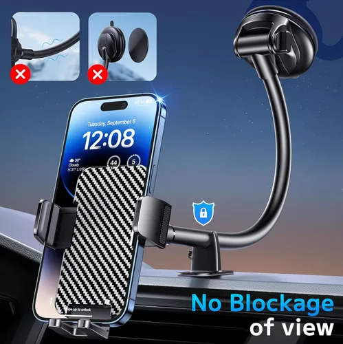 Miniatura 2 de Soporte de teléfono para tu automóvil [cuello largo y flexible] Soporte de teléfono para automóvil [estabilizador antivibración] Soporte de teléfono
