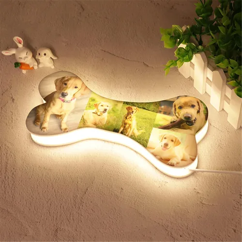 Miniatura 3 de Lámpara de fotos personalizada con 5 imágenes, luz LED para dormitorio, noche 3D, Navidad, cumpleaños, hueso, 8 pulgadas