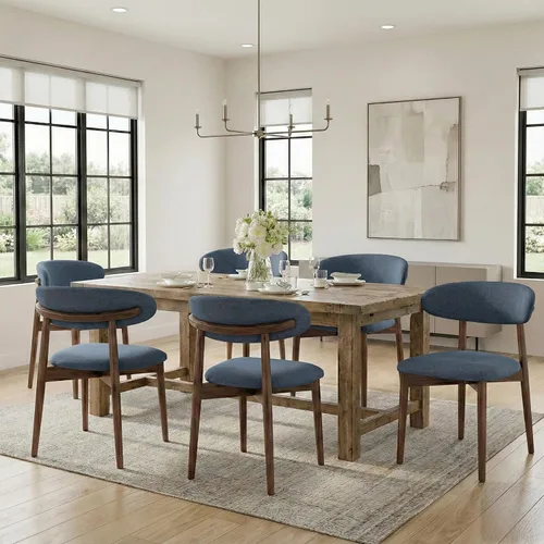 Miniatura 19 de Juego de 4 sillas de comedor, sillas tapizadas de estilo granja, sillas modernas de tela para cocina con patas de madera maciza, color camello