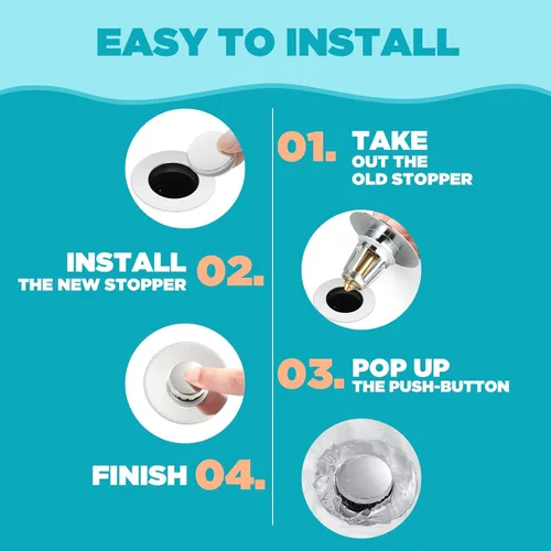 Miniatura 2 de Tapón Universal para Lavabo de Baño, para Núcleo de Bala Tipo Push de 1.1-1.5 Pulgadas, Filtro de Drenaje Pop Up de Lavabo, Convertidor de Bañera
