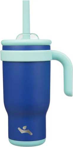 Miniatura 45 de Konokyo Vaso de 14 onzas con asa lateral, botella de agua aislada con popote y tapa 2 en 1, taza de acero inoxidable, taza de café de viaje