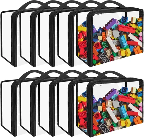 Paquete de 10 bolsas de almacenamiento de juguetes de PVC extra grandes con cierre de cremallera, organizador de juguetes portátil para juegos de