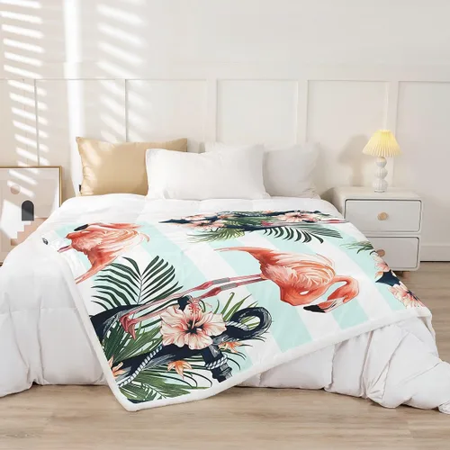 Miniatura 2 de Manfei Manta náutica de ancla con diseño de flamenco, hibisco, hojas de palma, para sofá, manta de cama de rayas azules abstractas para niñas, manta