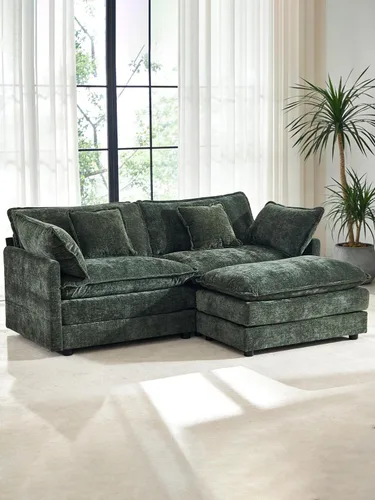 Miniatura 29 de Sofá modular Cloud seccional, moderno sofá modular en forma de L de felpilla con otomana y almohadas, sofás esquineros de asiento profundo de 5 Negro