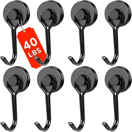 DIYMAG - Ganchos magnéticos negros, imanes de 18 kg de alta resistencia, 2026, esenciales para cruceros, cabinas, con gancho de metal para colgar en