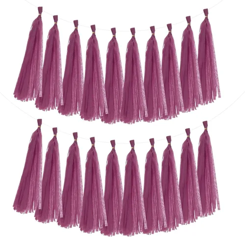 Miniatura 23 de MECCANIXITY 20 guirnaldas de papel de seda con borlas para decoración de fiestas, día de San Valentín, cumpleaños para mujeres con cuerda y alambre