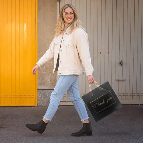 Miniatura 7 de WAKAKO Paquete de 60 Bolsas de Compras de Agradecimiento, Boutique 15x12 Pulgadas Bolsas de Regalo de Plástico de Agradecimiento para Compras