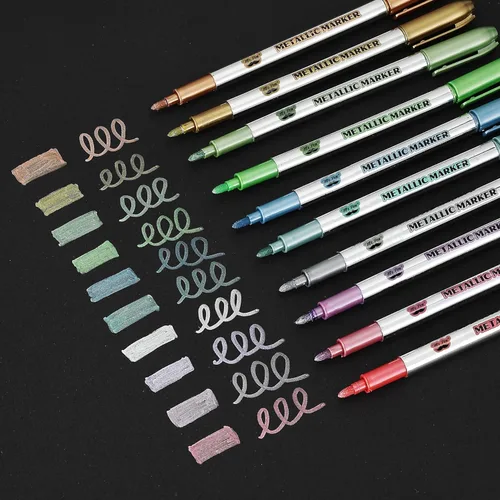 Mr. Pen - Marcadores de pintura metálica, 10 colores, marcadores metálicos para bolígrafos de papel negro para escribir en papel negro