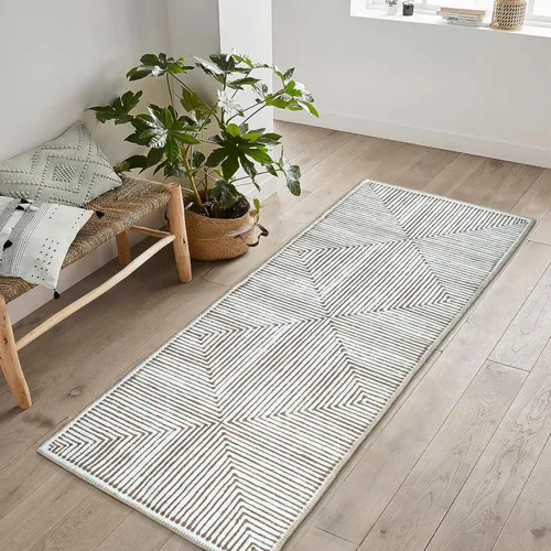 Miniatura 22 de Bloom Rugs Alfombra de pasillo lavable antideslizante de 12 pies – Beige/rosa moderno geométrico para entrada, pasillo, baño y cocina