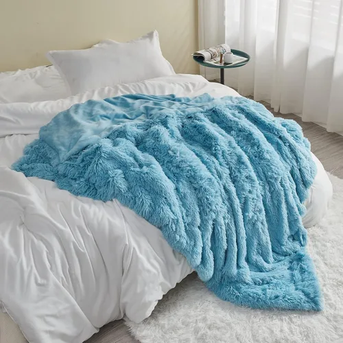 Miniatura 3 de GONAAP - Manta mullida de piel sintética, color azul cielo, supersuave y acogedora, manta mullida de felpa lanuda para sofá o cama