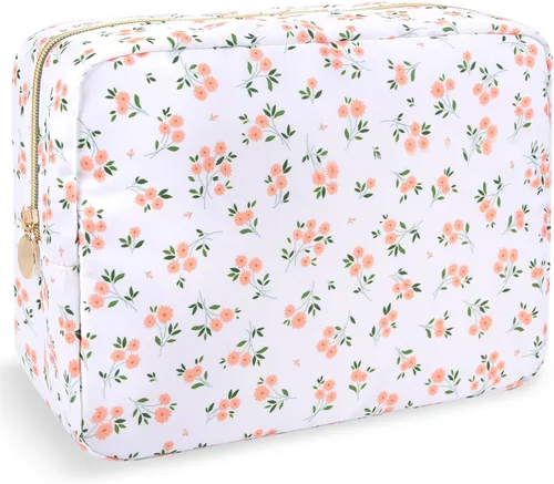Miniatura 81 de izuzta Bolsa de maquillaje pequeña de nylon para bolso, linda bolsa de cosméticos con cremallera, bolsa de maquillaje preppy, Azul, Mini 2-Azul