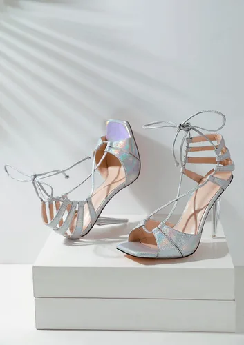 Miniatura 5 de YODEKS Women's High Heel Sandals Lace-up Strappy Stiletto Heel Open Square Toe Shoes