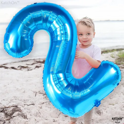 Miniatura 9 de KatchOn, Globo grande azul número 2 de 40 pulgadas Decoraciones de cumpleaños de Baby Shark para niño de 2 años Globo azul número 2 Globo