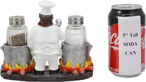 Miniatura 4 de Ebros Bouillon - Jean de chef francés con caldero doble llameante, salero y pimentero, figurita para cocina, mesa de comedor, anfitrión, accesorios
