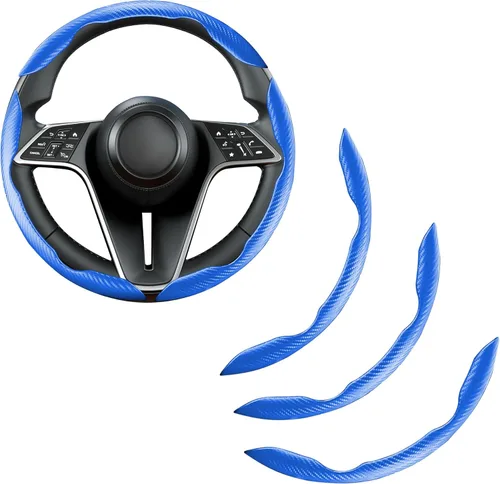 Miniatura 23 de Funda de volante de fibra de carbono, juego de 2 piezas con diseño de mariposa segmentado de agarre antideslizante y cómodo, fácil instalación