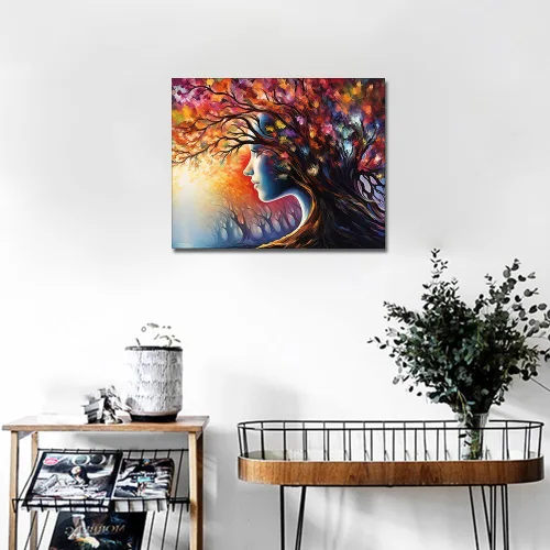 Miniatura 2 de TUMOVO Pintura por números para adultos principiantes, kits de pintura por números, pintura de bosque de otoño por números, pintura abstracta