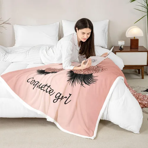 Miniatura 5 de Erosebridal Manta de vellón de pestañas de 40 x 50 pulgadas, hermosa manta de maquillaje femenino para niñas y mujeres, decoración de dormitorio