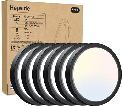 Miniatura 43 de Paquete de 2 lámparas de techo LED de montaje empotrado, color negro, 12 pulgadas, 28 vatios, regulable y 3000K-4500K-6000K, lámpara de techo de 3