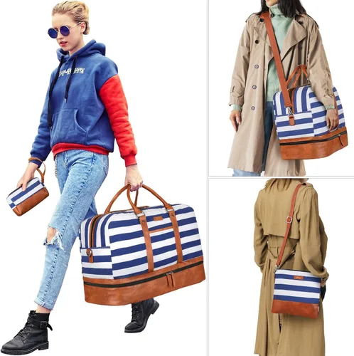 Miniatura 152 de IBFUN Bolsas de fin de semana para mujer, bolsa grande de lona para viaje, bolsa de viaje con compartimento para zapatos, 21 pulgadas, juego de 3