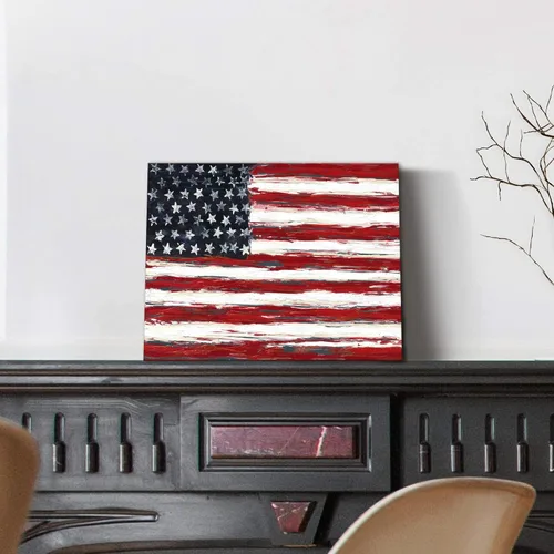 Miniatura 4 de SD SOFT DANCE Pintura de la bandera de la vieja gloria: arte de pared vintage con bandera estadounidense, estrellas y rayas sobre fondo de madera