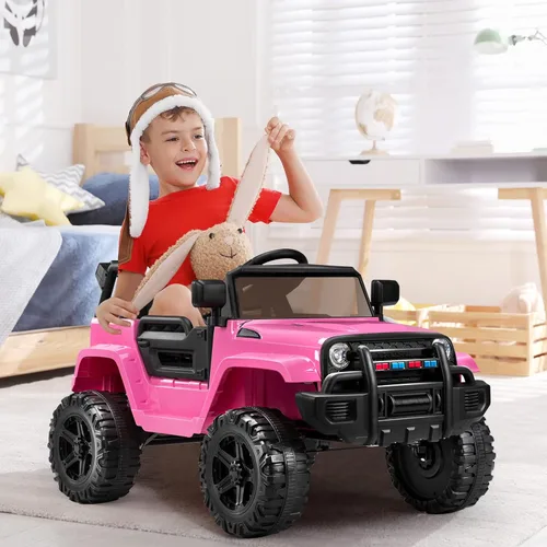 Miniatura 9 de JOYMOR Camión de paseo con control remoto, 4 ruedas de 12 V con batería para niños, con faro LED, botón de bocina, reproductor de MP3, puerto USB